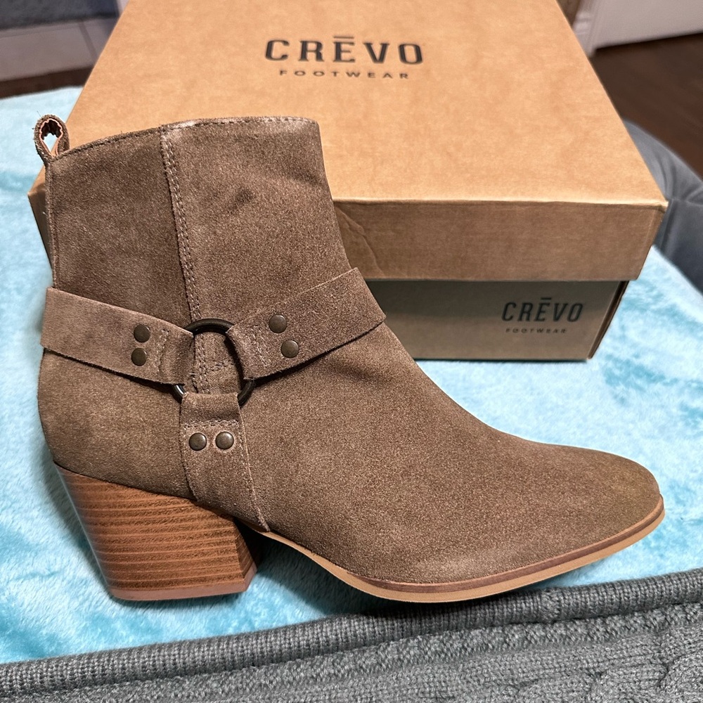 CREVO HAZEN taupe brown leather suede bootie size 8.5